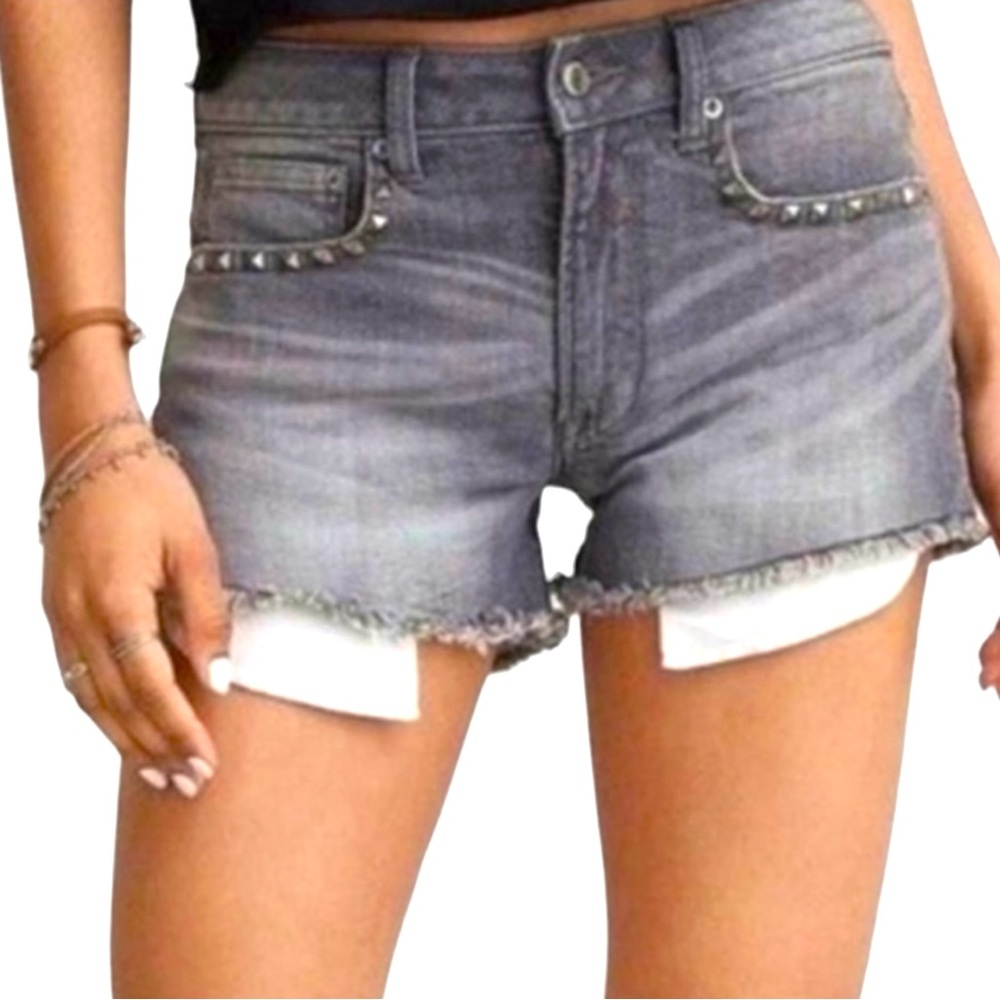 AMERICAN EAGLE OUTFITTERS Gray Studded High Rise Festival Jean Shorts, Size 10.